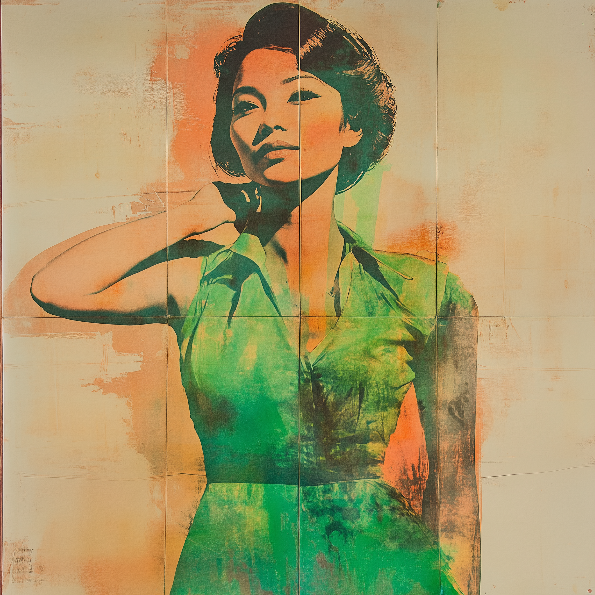 Midjourney image nina payne SEO lady 1950's silhouette wearing a lime green dress