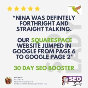 Squarespace Digital Marketing Google UK SEO Somerset Consultant Review Testimonial Google Ranking 2023