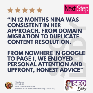 Nina Payne SEO Lady Digital Marketing Consultant lady review testimonial