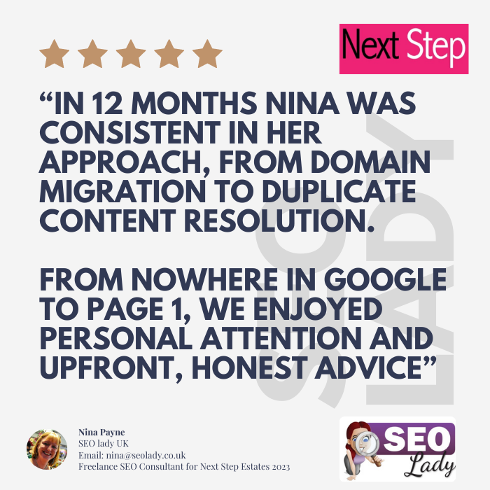 Nina Payne SEO Lady UK Reviews and Testimonials Nina Payne SEO Lady Digital Marketing Consultant lady review testimonial