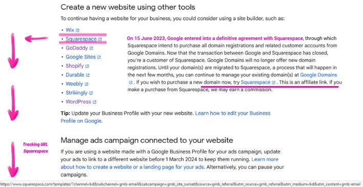 Google Business Discontinued Squarespace Domain 2024 March Website business_site